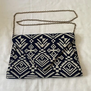 STREET LEVEL Clutch Crossbody Handbag ~ Blue Tribal Aztec BOHO Chain Strap - Picture 1 of 8