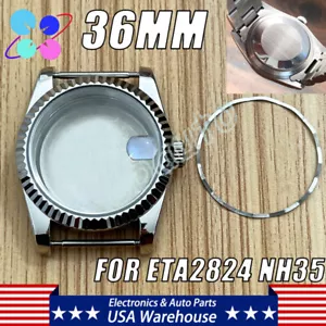 PARA ETA2824 NH35 NH36 MOVIMIENTO BISEL ESTRIADO DATEJUST CAJA RELOJ PLATA 36MM - Imagen 1 de 7