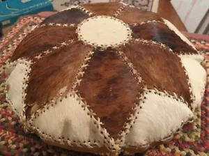 Vintage 100% Genuine Cowhide Throw Pillow Handmade Woven Mohawk Massachusetts - Picture 1 of 12