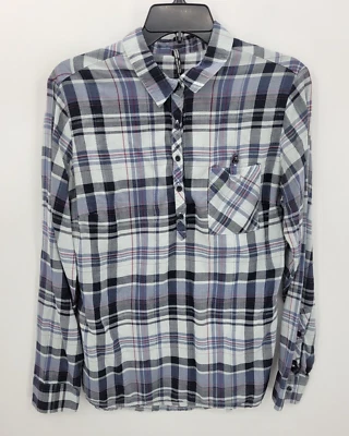 Blusa Kuhl Top Mujer Grande Azul A Cuadros Manga Larga Con Botones Popover Exterior Foto 1 de 4