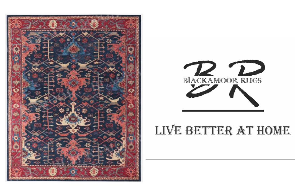 Channing Azul Oriental Parsiano Mechón Hecho a Mano 100% Lana Sin Aranceles ni Derechos Foto 1 de 4