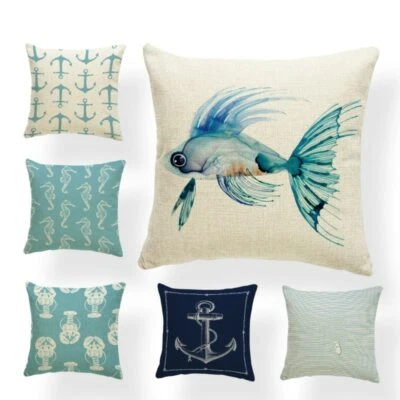 Classic Fashion Marine Style Pillowcase Fish Conch Coral Scallop Starfish Ship - Image 1 of 4