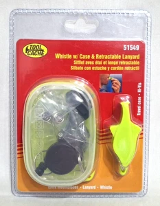  Tool Cache Neon Whistle W/ Case Retractable Lanyard Travel Case Hunting Camping - Picture 1 of 2