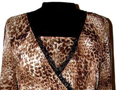 Blusa Emma James Estampado Animal Leopardo 6 Pequeña Cuello en V Marrón Negro Tostado NUEVA Foto 1 de 3