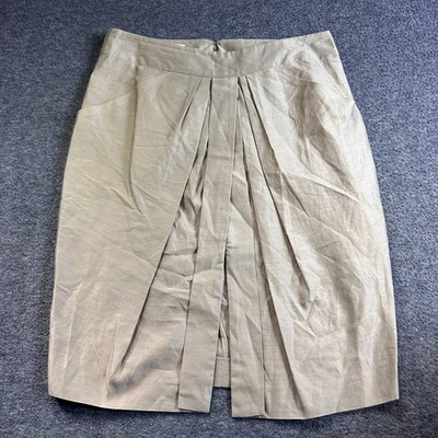 Falda Lápiz Stella McCartney EE. UU. 12 UK 40 Plisada Frontal Ranura Caqui Seda Algodón Foto 1 de 4