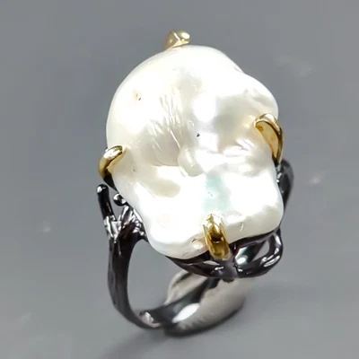 Fine Art Natural Baroque Pearl Ring 925 Sterling Silver Size 9 /R431532 - Image 1 of 4