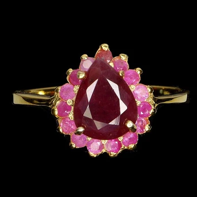 925 Sterling Silver Ring Pear Ruby 9x6mm Natural Gemstone Jewelry Size 9 - Image 1 of 4
