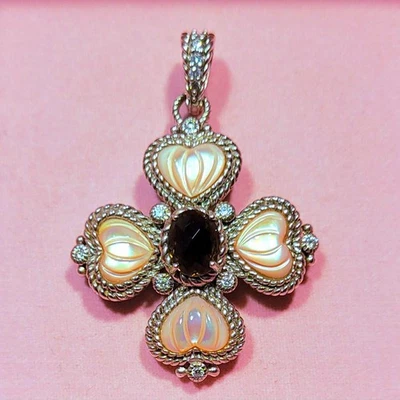 Judith Ripka Rosa MOP Corazones Cuarzo Ahumado Cruz Maltesa Potenciador Colgante 925  Foto 1 de 4