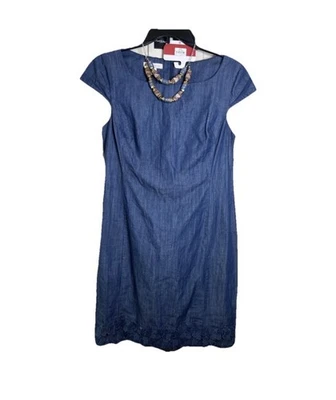 连衣裙盒牛仔花卉帽袖钩针连衣裙 10 码女式经典 — 第 1/4 张图片