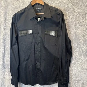 Camicia uomo Rock & Republic con bottoni grande nera manica lunga bottoni metallo - Foto 1 di 10