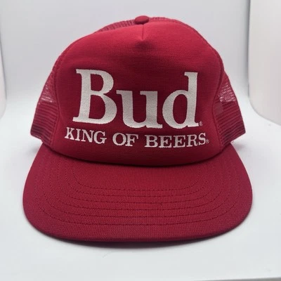 Sombrero de camionero Bud King of Beers cerveza Budweiser mercancía promocional espuma roja de colección Foto 1 de 4