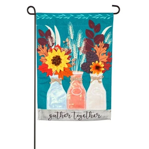 Autumn Milk Bottles Garden Linen Flag,14l9318bl - Picture 1 of 4