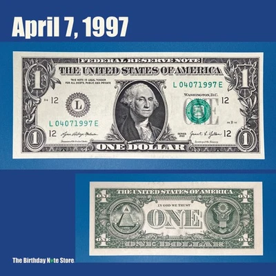 April 7, 1997 Birthday Anniversary $1 One Dollar Bill Serial Number 04071997 - Image 1 of 2