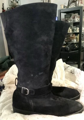 Botas largas de gamuza negras, talla 10, clásicas Foto 1 de 4