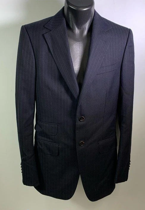 GUCCI Blue/Navy Pin Stripe Long Sleeve Button Wool Suit Jacket Men  Size 7 - 46R - Image 1 of 4
