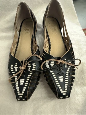 Planos planos tejidos de cuero marrón oscuro Latigo - para mujer talla 8M usados en excelente estado Foto 1 de 3