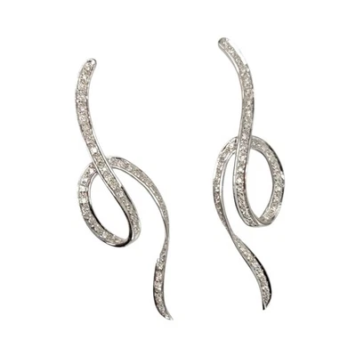 Vintage 14k white gold diamond ribbon earrings 2/3 carats - Image 1 of 4