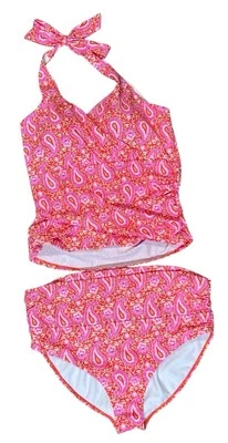 Traje de baño Boden Levanzo acanalado halter naranja y rosa cachemir 2 piezas US16/18 Foto 1 de 4