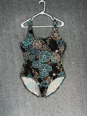 Traje de baño Catalina vintage talla 2X plus floral marrón azul de una pieza cobertura completa Foto 1 de 4