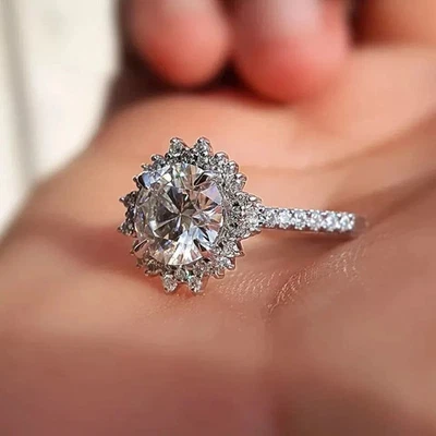 14k Solid White Gold Promise Round Cut 3 TCW Moissanite Engagement Pretty Ring - Image 1 of 4