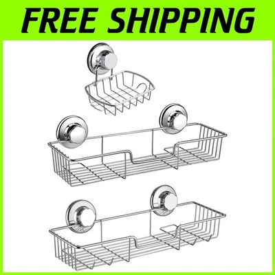 Stylish 3-Tier Stainless Steel Shower Caddy with Suction Cup Soap Dish Holder - Image 1 of 4