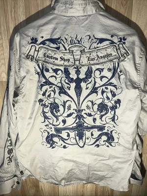 Camisa Fender Rock & Roll Religion Para Hombre Marrón LS Botón Frontal XL Bordada Foto 1 de 4