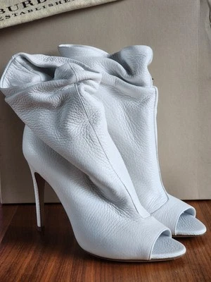 Botas para mujer 100 % auténticas Burberry Heritage granuladas punta abierta blancas 37,5 7,5 Foto 1 de 4