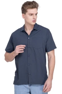 HAPPY BAY Men's Short Sleeve Button Down Casual Collar Camp Shirt XL Grey, Plain - Picture 1 of 3