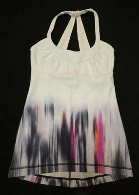 Sutiã esportivo feminino Lululemon estampa branca/rosa/roxa costas de corrida tamanho 4 (XS) - Imagem 1 de 4