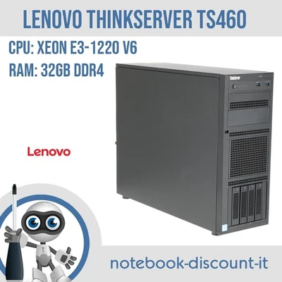 LENOVO ThinkServer TS460 Cpu Xeon E3-1226 V6 Ram 32GB DDR4  2x CADDY HDD  NO OS - Immagine 1 di 4