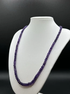 APPROX 75.00CTW AFRICAN AMETHYST RONDELLE BEAD STRAND RHODIUM OVR STERLINGSILVER - Image 1 of 4