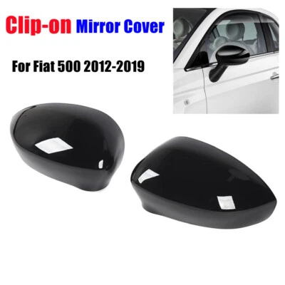 Tapa de cubierta de espejo retrovisor lateral con clip negro brillante 2 piezas para Fiat 500 2012-2019 Foto 1 de 4