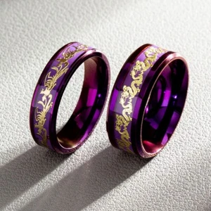 6MM&8MM Men Women Purple Red Stainless Steel Dragon Band Ring Couple Ring - Picture 1 of 6