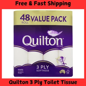 Quilton 3 Ply Toilet Tissue (180 Sheets per Roll 11x10cm) Pack of 48 Rolls FREE - Picture 1 of 7