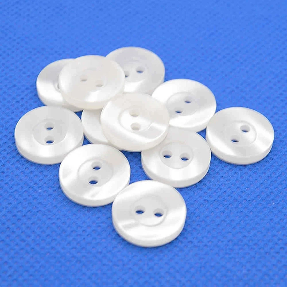 WHITE PEARLESCENT 2 HOLE SHIRT BUTTONS  11.5mm 15mm - Image 1 of 1