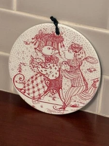 Vintage 1960s Red Bjorn Wiinblad Nymolle Denmark January Trivet Wall Plate - Picture 1 of 2
