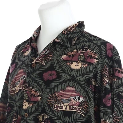 Camisa Aloha Hawaiana Manga Corta Big Dogs Hula Girl Para Hombre Grande Verde Púrpura  Foto 1 de 4