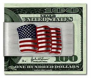 AMERICAN FLAG STAINLESS STEEL MONEY CLIP USA RED, WHITE BLUE FREEDOM FREE SHIP' - Picture 1 of 16