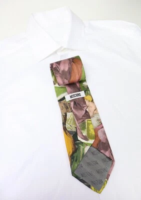 Corbata Moschino para hombre talla única 100 % seda clásica en punta impresión colorida Foto 1 de 4