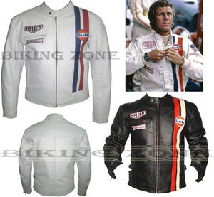 CHAQUETA DE CUERO STEVE McQUEEN ESTILO HOMBRE BLANCA/NEGRA MOTO/MOTOCICLETA - Imagen 1 de 4