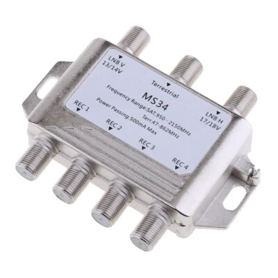 3X4 Multi Switch LNB Satellit FTA 4 Output Combiner LNBF Schüssel MS34 silber - Bild 1 von 4