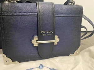 PRADA Blue Soft Leather Cahier Cross Body Shoulder Bag w/removable strap - Bild 1 von 23