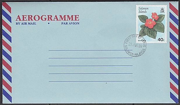 SOLOMON IS 1990 Formulario aerograma - 40c flor - primer día cancelar..........K824 Foto 1 de 1