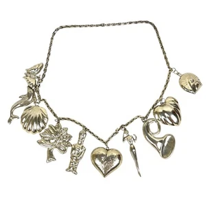 Cadena de Ley Plata 29" Cinturón MCM MODERNISTA 218g Corazón Mariposa Dijes Taxco - Imagen 1 de 21