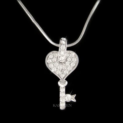Schlüssel Zu Mein Herz Liebe mit Swarovski Kristall Kette Designer Stil Schmuck - Bild 1 von 4