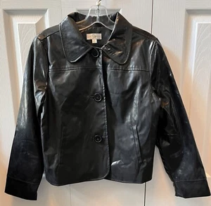 NWOT Studio Works Black Faux Leather Button Down Jacket w/Pockets ~ Petite Small - Picture 1 of 11