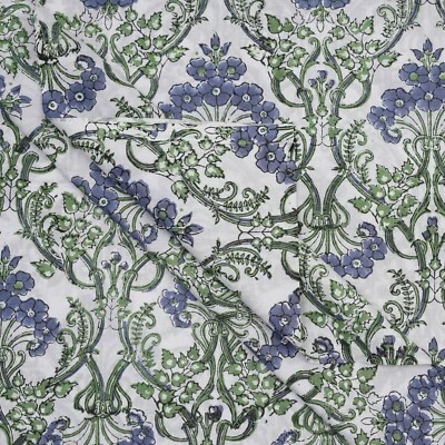 1 Yard Indian Cotton Hand Block Print Floral Beautiful Craft Sewing Fabric - Image 1 of 4