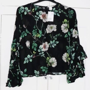 H&M Blouse Top Size UK 14 Women’s Floral Open Cuff Design New With Tags Viscose - Picture 1 of 8