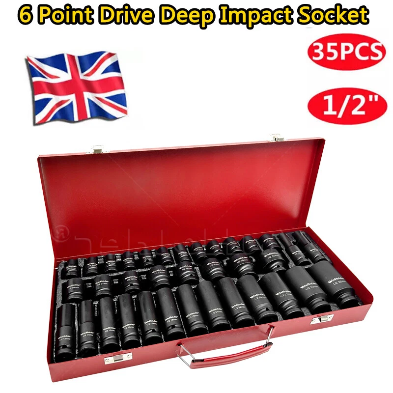 35 Pcs 1/2 Inch Drive Deep Impact Socket Tool Set Metric Garage Workshop Tools