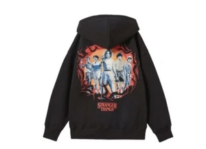 NWT Zara Stranger Things Netflix Fleece Pullover Hoodie, Sweatshirt in Black 6 - Picture 1 of 11